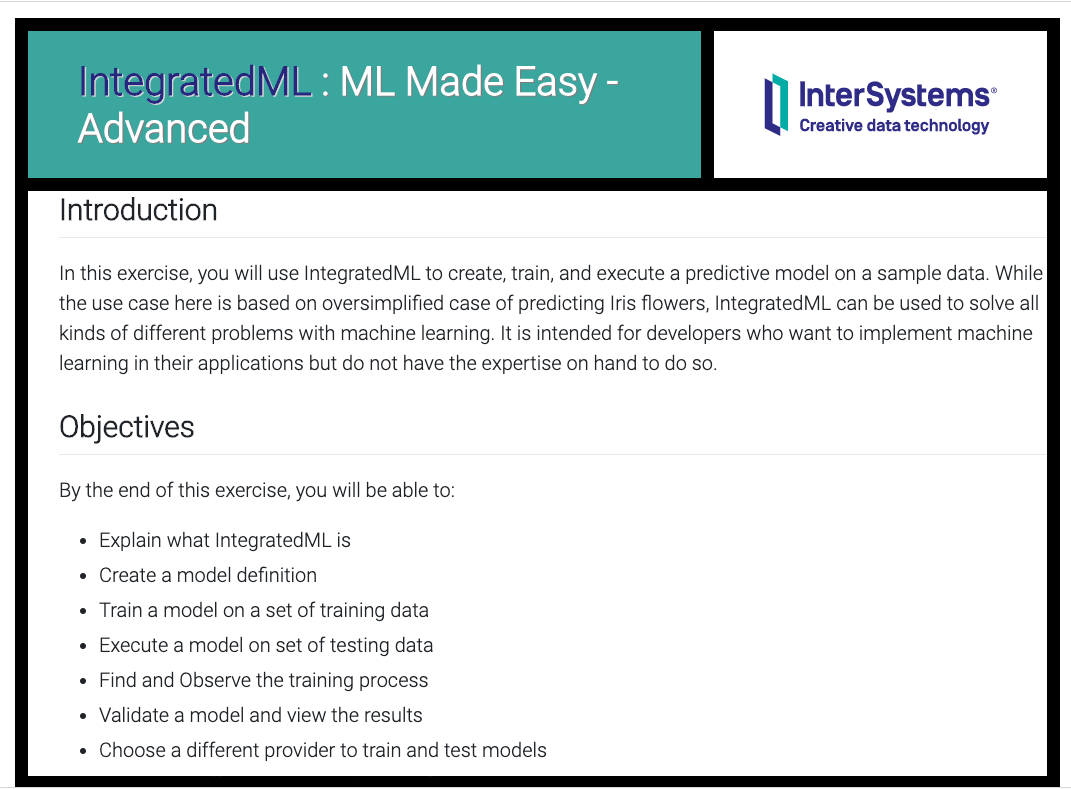 ML Made Easy : IntegratedML